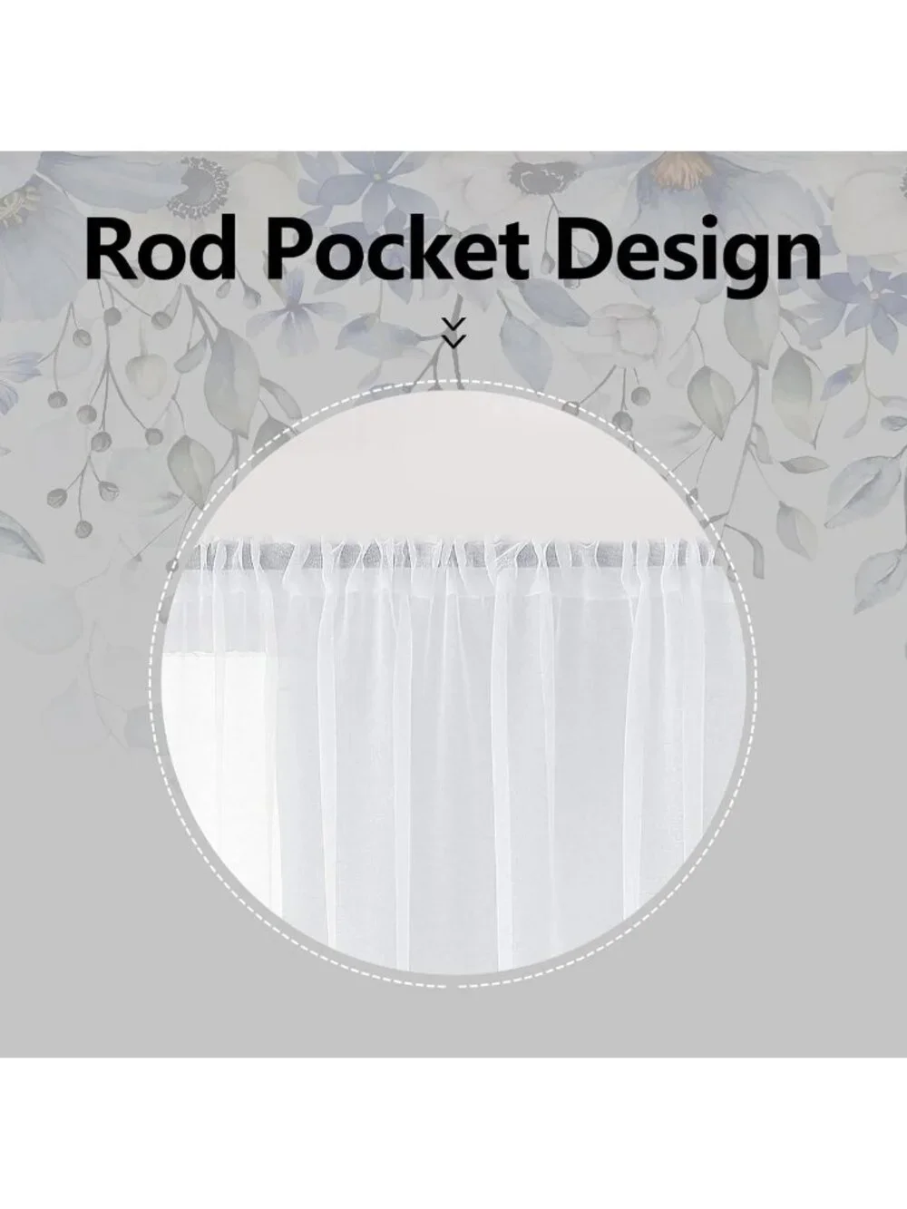 Elegant Blue Floral Sheer Curtains - 84